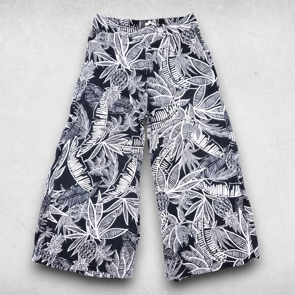 Christian Siriano Pants Women M B&W Linen Tropical Wide Leg Casual Boho Resort - Picture 1 of 10